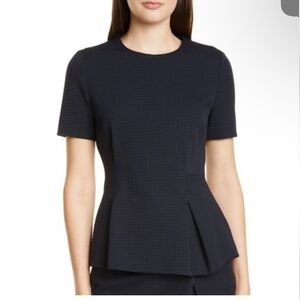 Hugo Boss Itadara Dark Navy Blue Houndstooth Pattern Peplum Top and Skirt Set